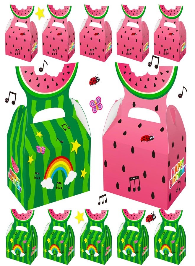 Caoekego Cartoon Melon Birthday Party Supplies Goodie Bags 16 Pcs, Candy Gift Boxes for Kids Boys Girls Watermelon One In a Melon Party Decorations Favors - Image 1