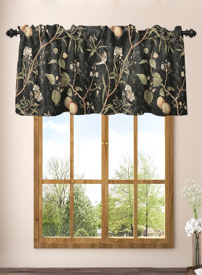 Renaiss 42 x 18 Inch Bird Branch Valance for Windows Ripe Fruit Privacy Rod Pocket Window Treatment Topper Valance Farmhouse Decorative Short Curtain Valances for Kitchen Living Room Bedroom Black - Image 1