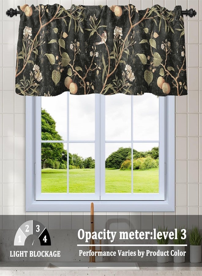 Renaiss 42 x 18 Inch Bird Branch Valance for Windows Ripe Fruit Privacy Rod Pocket Window Treatment Topper Valance Farmhouse Decorative Short Curtain Valances for Kitchen Living Room Bedroom Black - Image 3