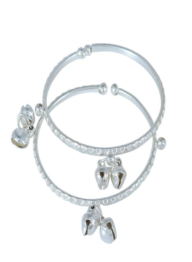 Morir Silver Plated Ghungroo Charms Adjustable Free Size Kada Bracelet Kids Bangle Nazariya for Unisex Babies Kids Jewelry -Set of 2 (1 Pair) Borns (0-2yrs) - Image 1