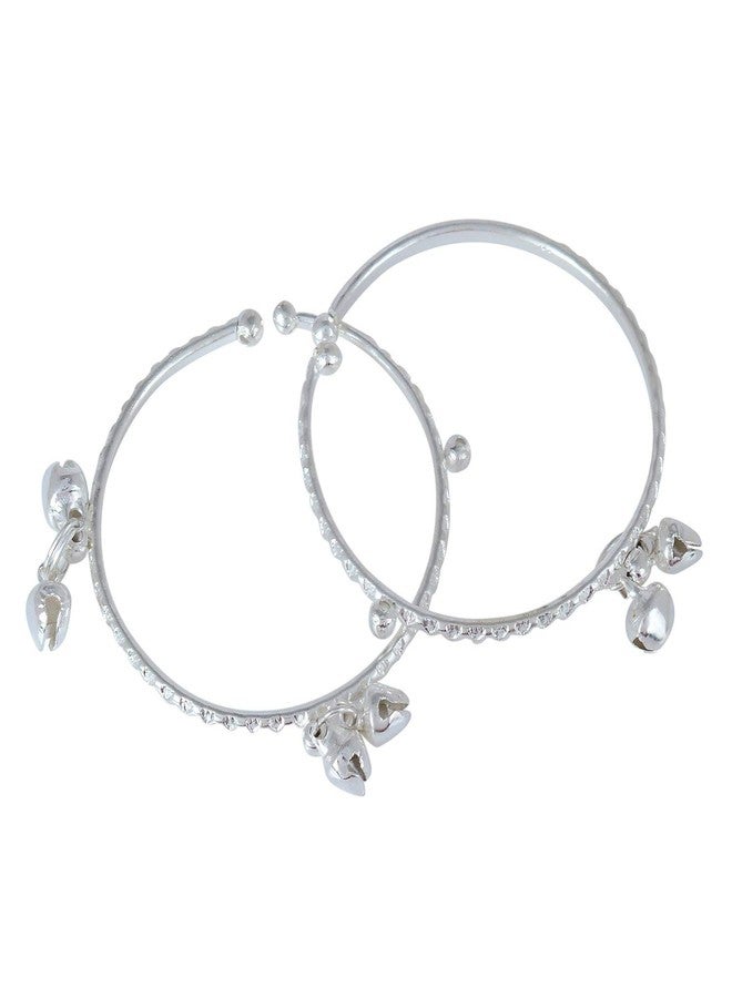 Morir Silver Plated Ghungroo Charms Adjustable Free Size Kada Bracelet Kids Bangle Nazariya for Unisex Babies Kids Jewelry -Set of 2 (1 Pair) Borns (0-2yrs) - Image 2