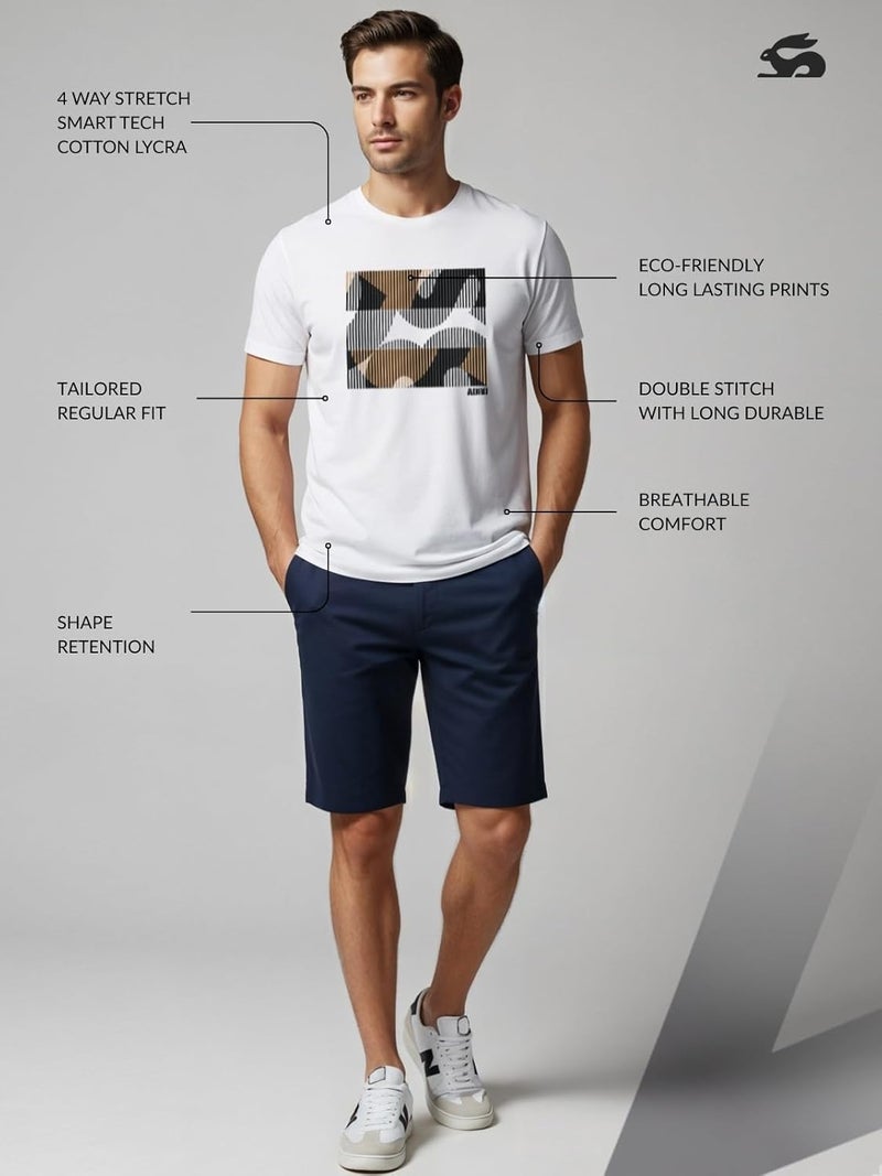ADRO Men's Regular Fit T-Shirt with Abstract Camo Lines Design - 180 GSM Cotton Lycra Casual Half Sleeve White Round Neck Graphic Tee - Image 3