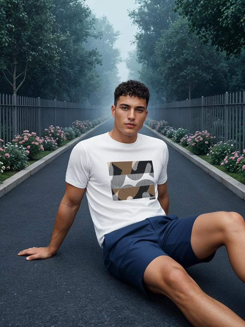 ADRO Men's Regular Fit T-Shirt with Abstract Camo Lines Design - 180 GSM Cotton Lycra Casual Half Sleeve White Round Neck Graphic Tee - Image 5