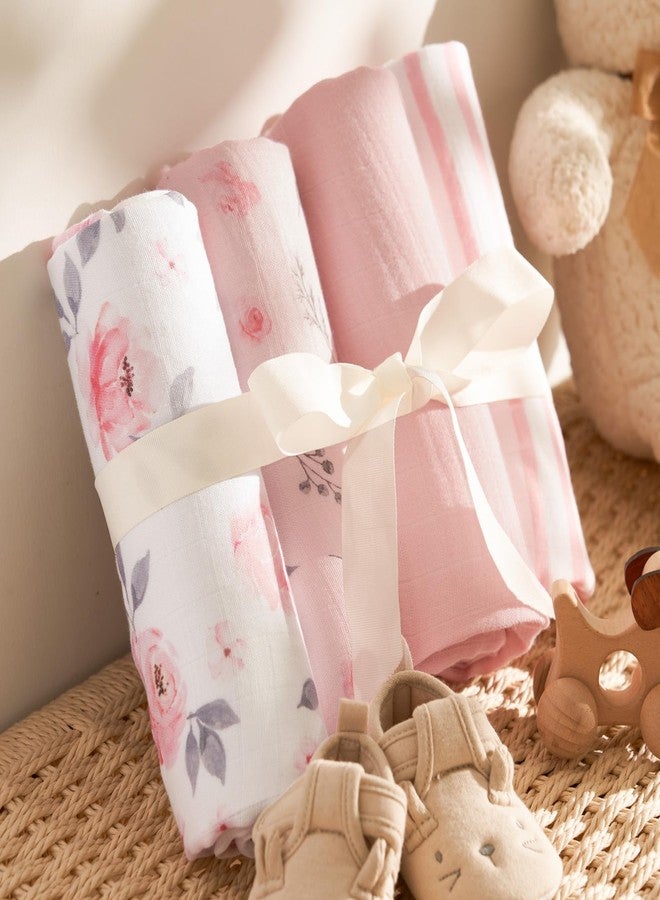 PHF Muslin Swaddle Blankets for Newborn, 4 Pack Organic Soft Breathable Receiving Blankets, Large 47x 47 Inches, Skin-Friendly Muslin Baby Swaddles for Girls, Baby Essentials Shower Gifts, Floral - Image 1