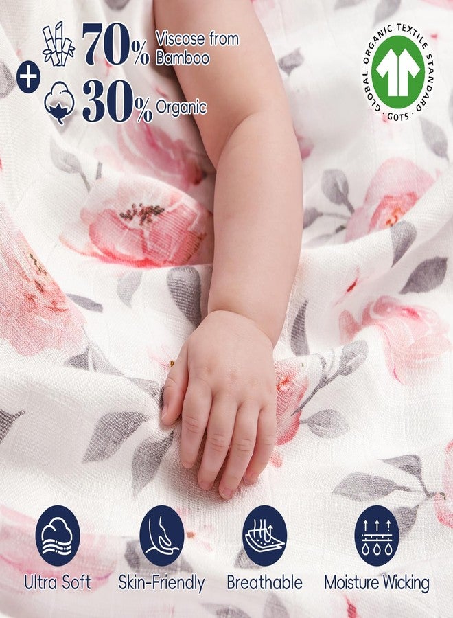 PHF Muslin Swaddle Blankets for Newborn, 4 Pack Organic Soft Breathable Receiving Blankets, Large 47x 47 Inches, Skin-Friendly Muslin Baby Swaddles for Girls, Baby Essentials Shower Gifts, Floral - Image 2