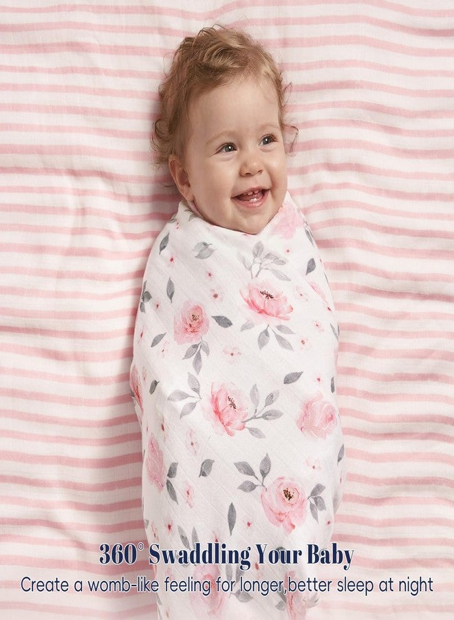 PHF Muslin Swaddle Blankets for Newborn, 4 Pack Organic Soft Breathable Receiving Blankets, Large 47x 47 Inches, Skin-Friendly Muslin Baby Swaddles for Girls, Baby Essentials Shower Gifts, Floral - Image 3