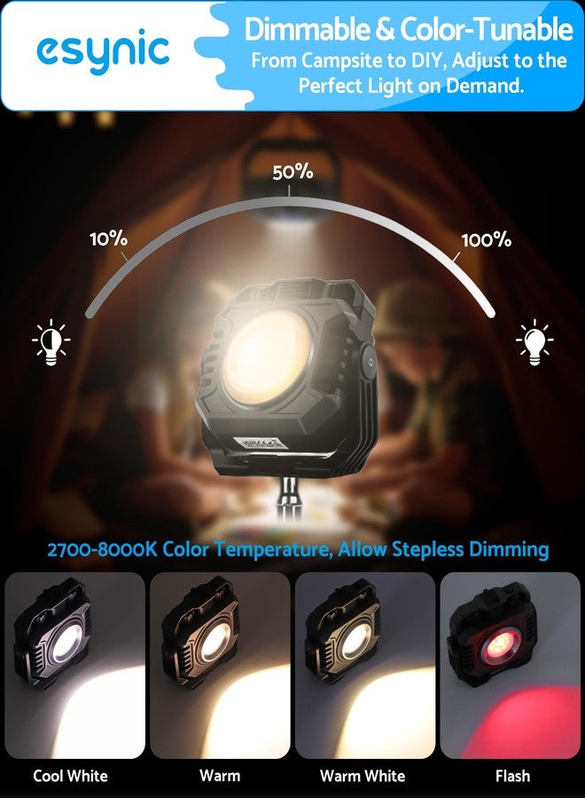 eSynic 2 Pack 2700-8000K Dual Light Mode Work Light-IP65 Waterproof-4400mAh Rechargeable Magnetic Work Light with COB Floodlight+TG3 Spotlight+Red Warning Light-360° Swivel Stand-for Garage/Camping - Image 3