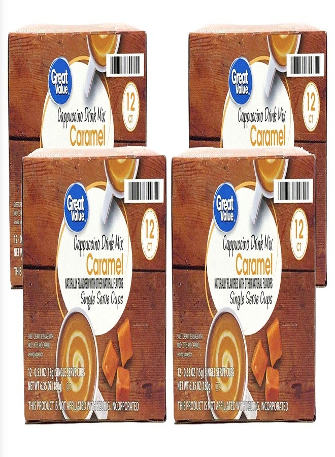 Great Value Cappuccino Coffee and Hot Drink Single Serve Pods, 12 Count (Caramel Cappuccino, Pack of 4) - Image 1