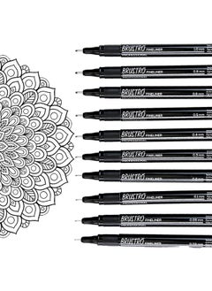 BRUSTRO BRUSTRO Professional Pigment Based Fineliner Pen | Black | Set of 10 - Tip Sizes - 0.03, 0.05, 0.1, 0.2, 0.3, 0.4, 0.5, 0.6, 0.8, 1 mm, Ideal For Mandala, Drawing,Artist Illustration,Sketching  - Image 1
