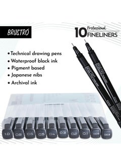 BRUSTRO BRUSTRO Professional Pigment Based Fineliner Pen | Black | Set of 10 - Tip Sizes - 0.03, 0.05, 0.1, 0.2, 0.3, 0.4, 0.5, 0.6, 0.8, 1 mm, Ideal For Mandala, Drawing,Artist Illustration,Sketching  - Image 2