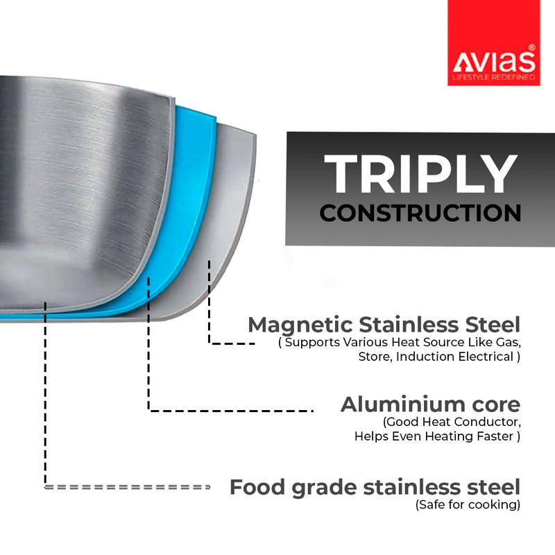 Avias Riara Triply Tope with Lid | 5 Years Warranty | Stainless Steel Tope, Induction Base, Triply Patila, 3 Layered Stainless Steel Cookware, 2.5mm Thickness, Induction Bhagona, 2.25 Litre, 18cm - Image 5
