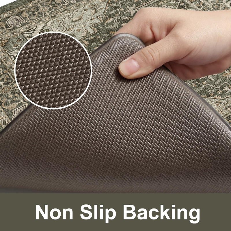 KIMODE Anti Fatigue Mats for Kitchen Floor 17"x47"+17"x29", Boho Kitchen Rugs Sets of 2,Cushioned Kitchen Floor Mats, Comfort Standing Mat for Laundry, Office, Sink, Desk Dark Green - Image 4