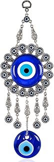 BCS Evil Eye Wall Decor 4.3'W x 12.2'L Metal - Glass Turkish Greek Nazar Amulet Good Luck & Protection Charm - Handmade - Image 1