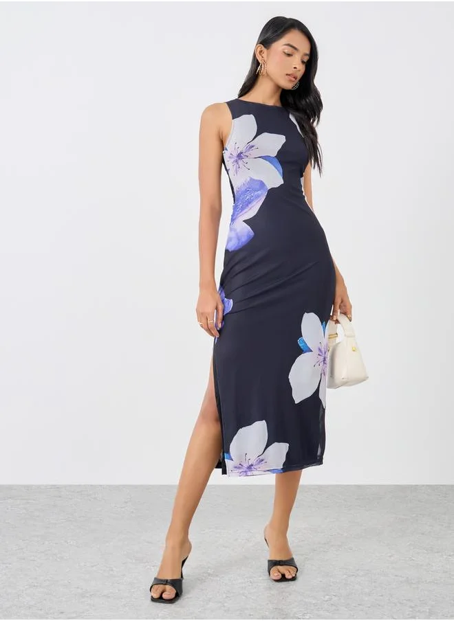 Take Two Take Two Floral Print Sleeveless Bodycon Midi Dress