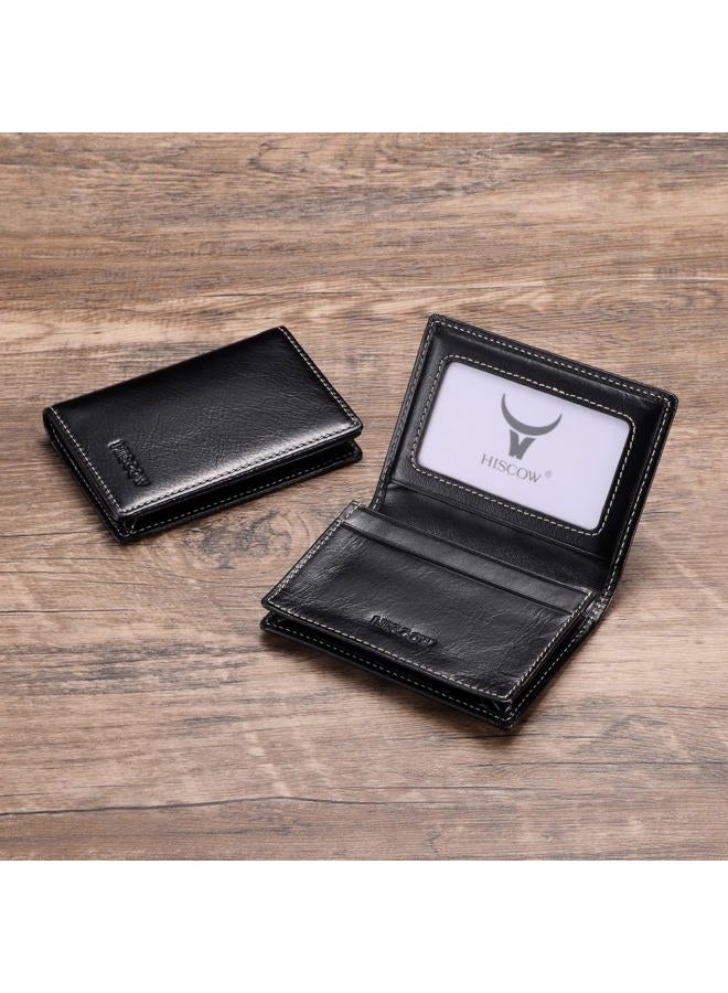 HISCOW Leather Business Card Case Holder for Men & Women, Italian Calfskin (Antiqued Black)  - Image 2