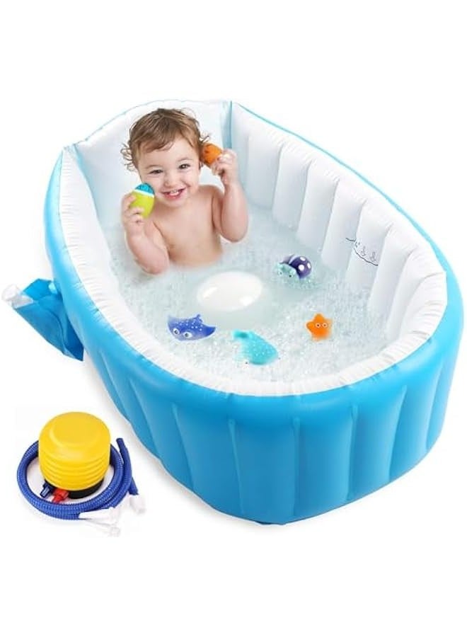 TRASSLE Baby Inflatable Bathtub, Portable Infant Toddler Bathing Tub Non Slip Travel Bathtub Mini Air Swimming Pool Kids Thick Foldable Shower Basin with Air Pump - Image 1