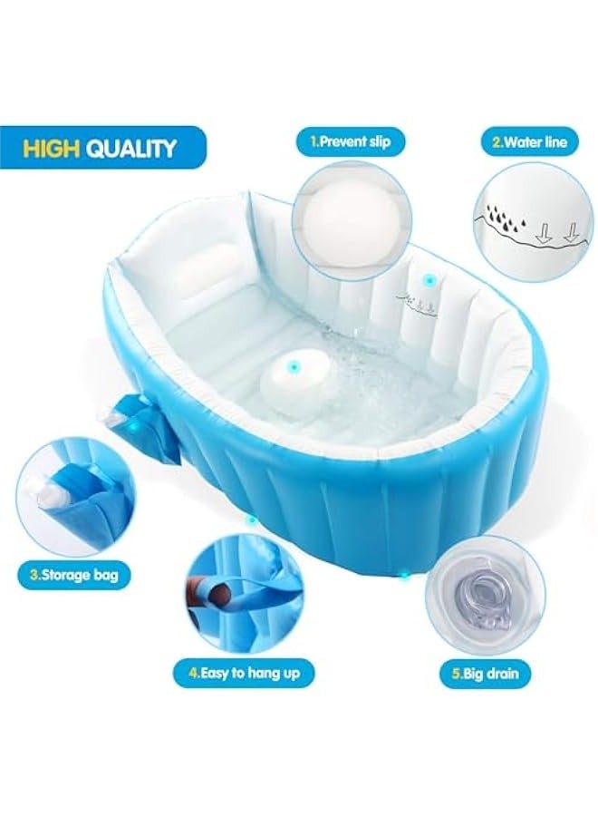 TRASSLE Baby Inflatable Bathtub, Portable Infant Toddler Bathing Tub Non Slip Travel Bathtub Mini Air Swimming Pool Kids Thick Foldable Shower Basin with Air Pump - Image 3