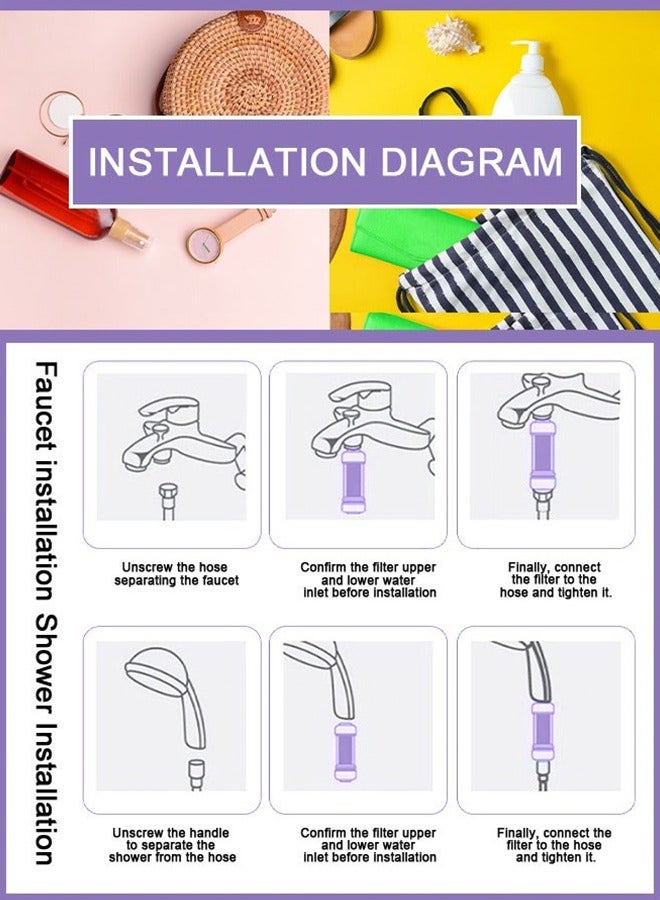 Shower Head Filter - Vitamin C Shower Infuser , Hard Water Softener, Chlorine u0026 Fluoride Shower Filter, Water Purifying Filtered Shower Head with Beads, Helps Dry Skin u0026 Hair Loss (Lavender) - Image 2