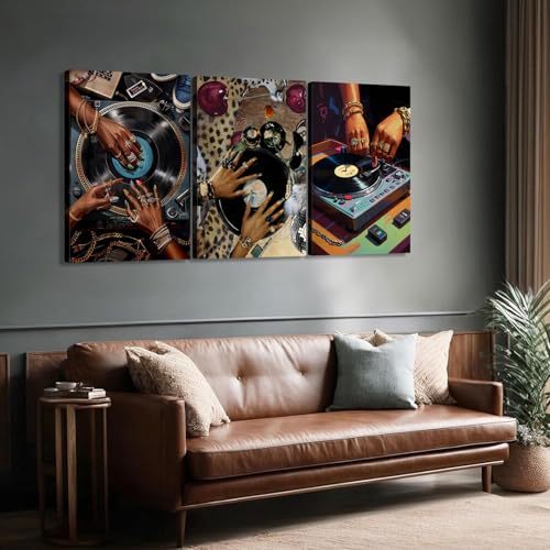 NCYEL 3Pcs Framed Hip-Hop Dj Wall Art Disc Players Canvas Printed Records Bedroom Prints Living Room Galleries Music Studio Posters Vintage Urban Art Aesthetic Decoration - Image 3
