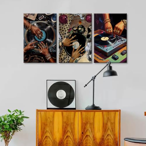NCYEL 3Pcs Framed Hip-Hop Dj Wall Art Disc Players Canvas Printed Records Bedroom Prints Living Room Galleries Music Studio Posters Vintage Urban Art Aesthetic Decoration - Image 5