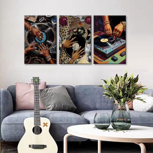 NCYEL 3Pcs Framed Hip-Hop Dj Wall Art Disc Players Canvas Printed Records Bedroom Prints Living Room Galleries Music Studio Posters Vintage Urban Art Aesthetic Decoration - Image 4