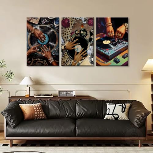 NCYEL 3Pcs Framed Hip-Hop Dj Wall Art Disc Players Canvas Printed Records Bedroom Prints Living Room Galleries Music Studio Posters Vintage Urban Art Aesthetic Decoration - Image 2