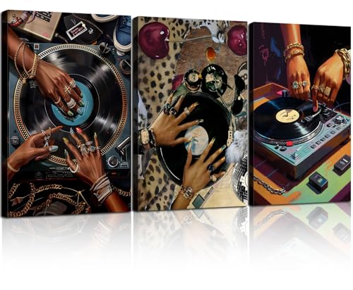 NCYEL 3Pcs Framed Hip-Hop Dj Wall Art Disc Players Canvas Printed Records Bedroom Prints Living Room Galleries Music Studio Posters Vintage Urban Art Aesthetic Decoration - Image 1