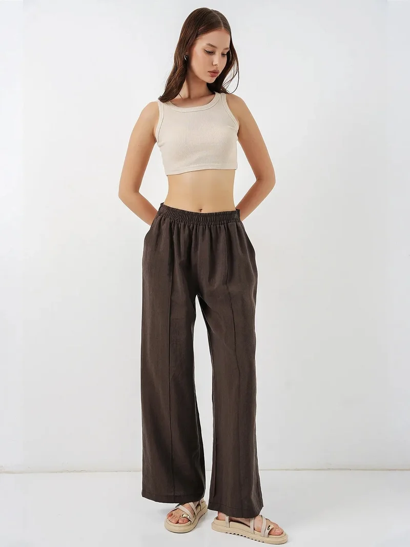 Big Dart Mocha Brown BDART Wide Leg Trousers with Elastic Waist for Women | Best Price UAE