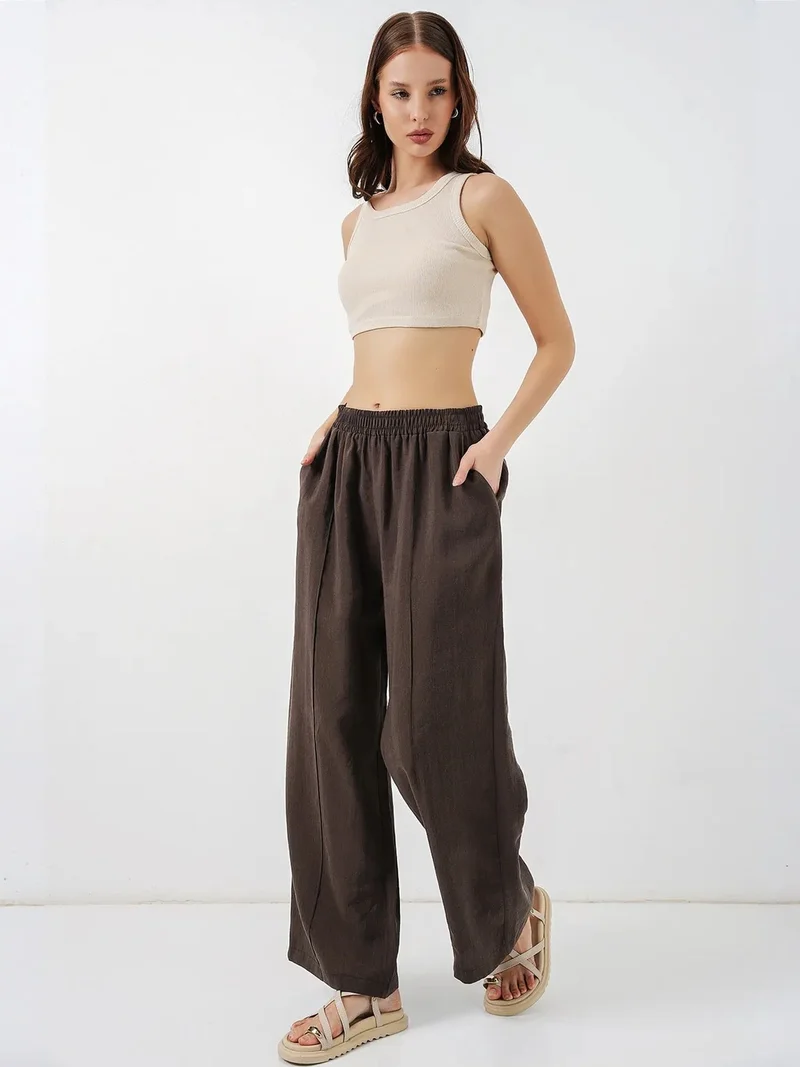 Big Dart Mocha Brown BDART Wide Leg Trousers with Elastic Waist for Women | Best Price UAE