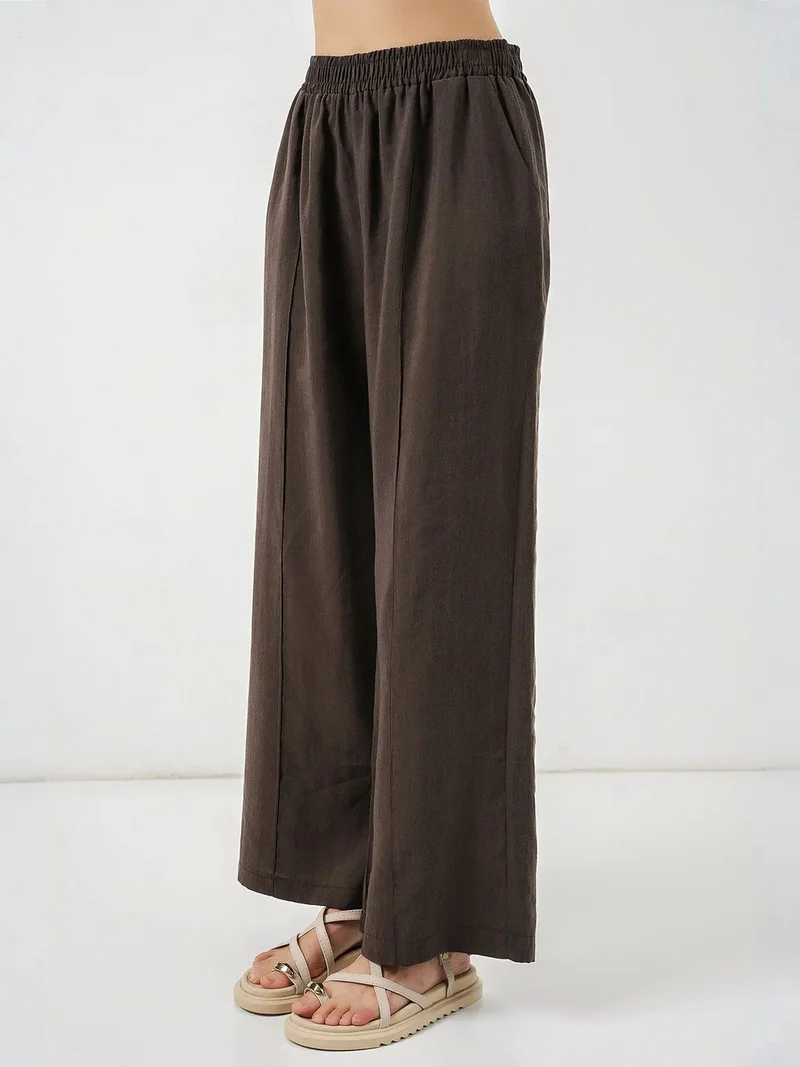 Big Dart Mocha Brown BDART Wide Leg Trousers with Elastic Waist for Women | Best Price UAE