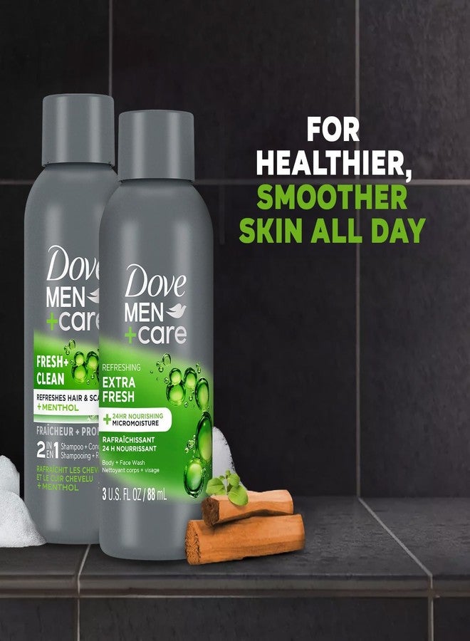 Dove Men+Care Travel Essentials Bundle - Extra Fresh Body & Face Wash & Fresh + Clean 2-in-1 Shampoo, 3 Oz Ea - Image 3