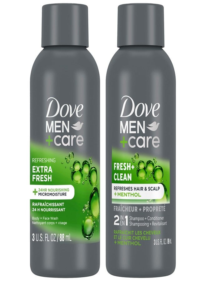 Dove Men+Care Travel Essentials Bundle - Extra Fresh Body & Face Wash & Fresh + Clean 2-in-1 Shampoo, 3 Oz Ea - Image 1