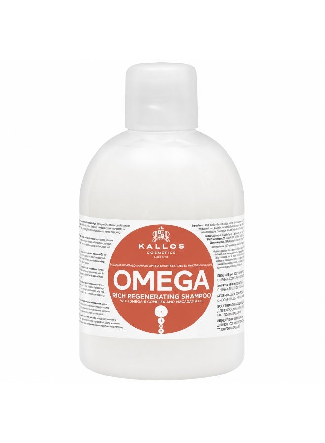 Kallos Omega-6 Rich Regenerating Shampoo with Macadamia Oil, Deep Hydration & Hair Repair Formula for Dry and Weak Hair, 1000ml - Image 1
