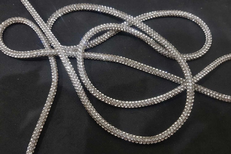 Mohan Shoppe Crystal Rhinestone Shiny Glitter Rope Chain String Bridal Applique Bling Drawstring Cords Replacement Drawstring Rope Shorts Hoodies Rhinestone Cord Trim (5 Meter, Silver) - Image 5