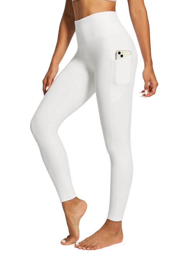 IUGA High Waist Yoga Pants with Pockets, Leggings for Women Tummy Control, Workout Leggings for Women 4 Way Stretch, Off-white, M - Image 1