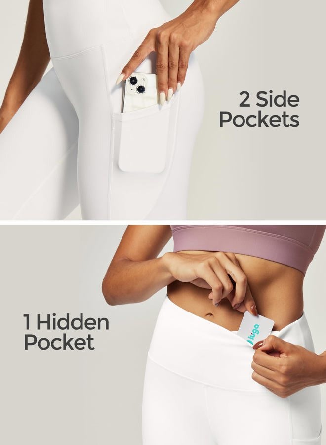 IUGA High Waist Yoga Pants with Pockets, Leggings for Women Tummy Control, Workout Leggings for Women 4 Way Stretch, Off-white, M - Image 3