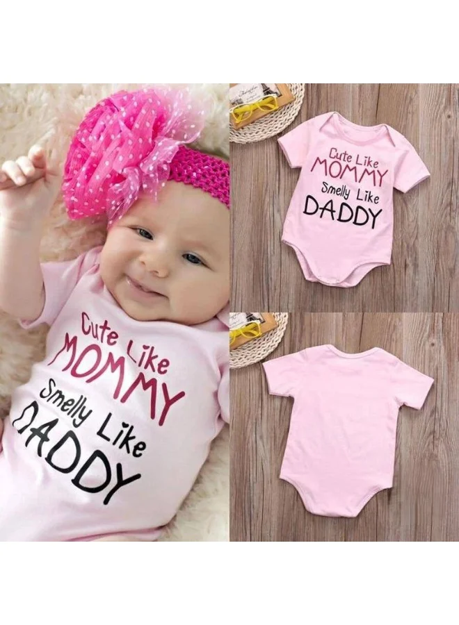 Matching Family Outfits Cute Like Mommy Smelly Like Daddy Baby Romper – Funny Family Quote Infant Bodysuit, Soft Cotton Short Sleeve Newborn Outfit, Unisex Baby Boy Girl Jumpsuit, Playful Baby Shower Gift (PINK)