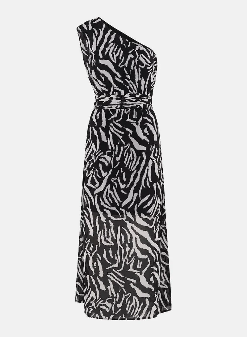 Needs No Label  Black Animal One Shoulder Midi Dress for Women | Best Price UAE