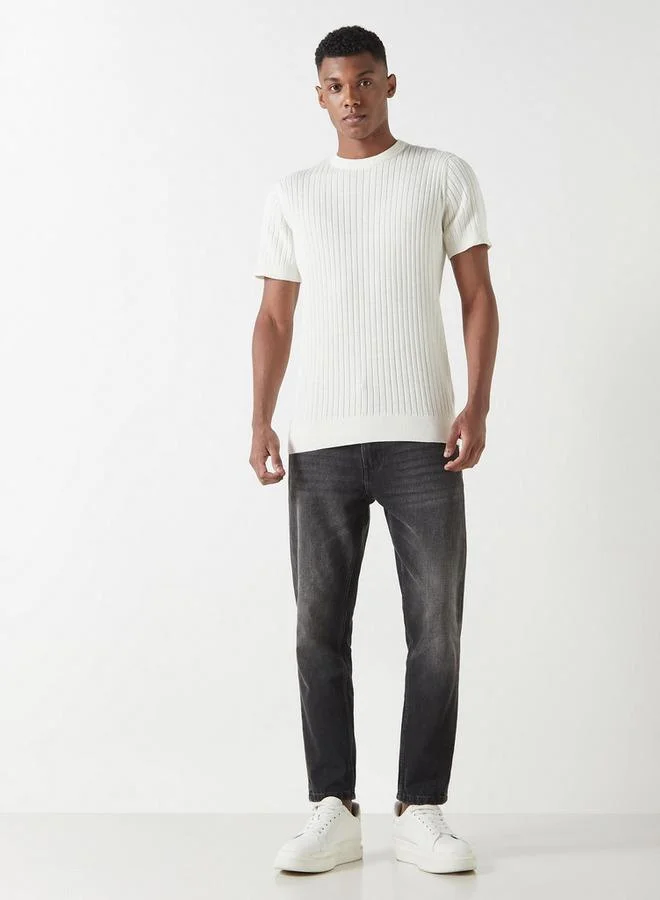 سبلاش فيڤ كنزة بياقة دائرية مضلعة بأكمام قصيرة