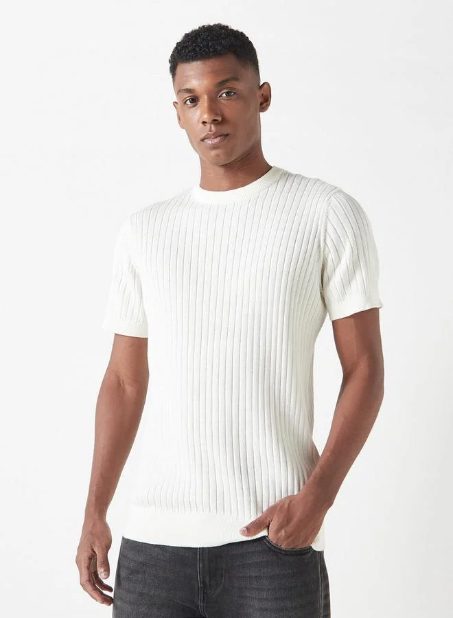 سبلاش فيڤ كنزة بياقة دائرية مضلعة بأكمام قصيرة