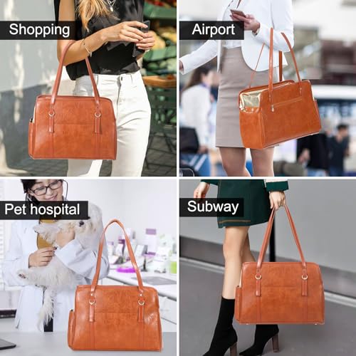 Lasaviin Dog Carrier Purse, Fashion Leather Pet Carrier with Pockets, Airline Approved Soft Sided Dog Carrying Bag for Puppy Cat Dog Brown - Image 5