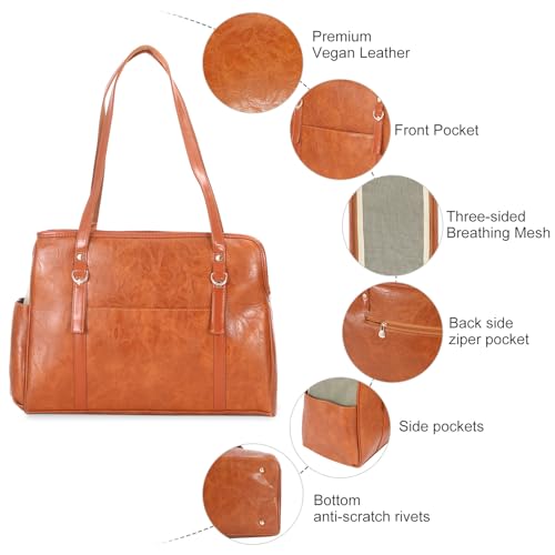 Lasaviin Dog Carrier Purse, Fashion Leather Pet Carrier with Pockets, Airline Approved Soft Sided Dog Carrying Bag for Puppy Cat Dog Brown - Image 4
