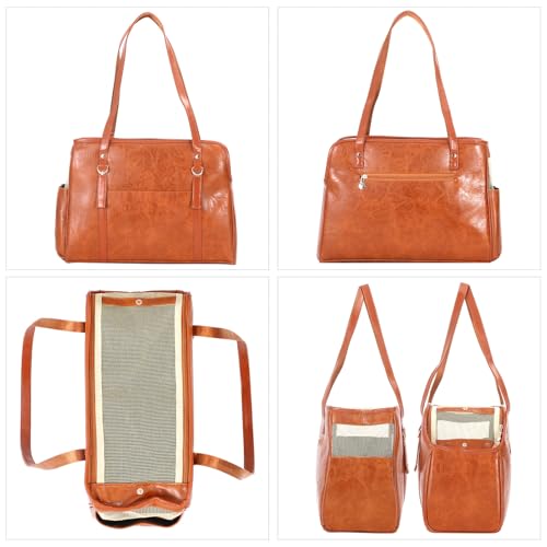 Lasaviin Dog Carrier Purse, Fashion Leather Pet Carrier with Pockets, Airline Approved Soft Sided Dog Carrying Bag for Puppy Cat Dog Brown - Image 3