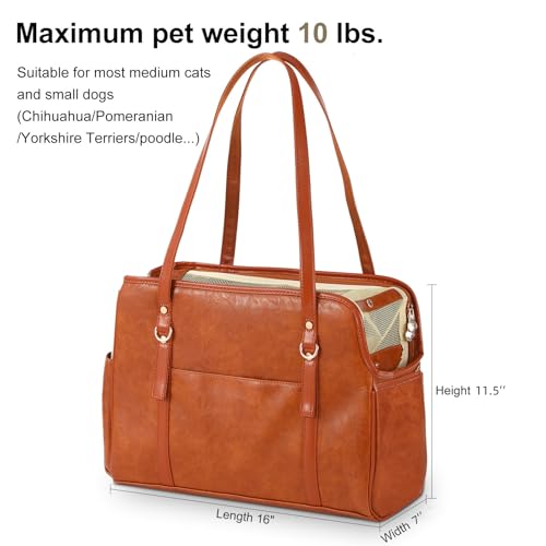 Lasaviin Dog Carrier Purse, Fashion Leather Pet Carrier with Pockets, Airline Approved Soft Sided Dog Carrying Bag for Puppy Cat Dog Brown - Image 2