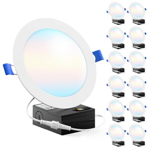 Sunco Lighting Sunco 12 Pack 6 Inch LED Recessed Light, Canless Ceiling Lights Slim with Junction Box, 850 LM, 14W (100W Equivalent), Selectable CCT 2700K/3000K/4000K/5000K/6000K, Dimmable, Wafer Thin ETL - Image 1