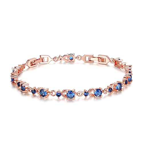 WOSTU Gold Plated 3mm CZ Classic Adjustable Tennis Bracelet | Rose Gold Bridal Bracelets for Women | Rhinestone Bracelets for Brides | Size 6.5-8 Inch - Image 1