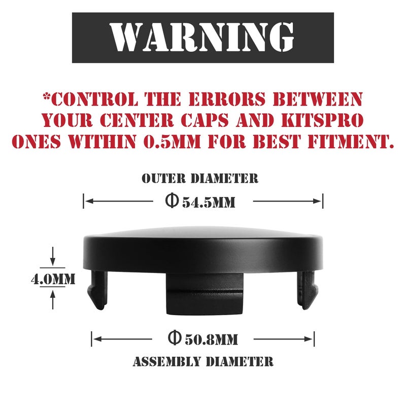 KitsPro أغطية مركز العجلات KitsPro 2.15 بوصة 55 مم لسيارات فورد إيدج وإسكيب وفوكوس وفيوجن، عبوة من 4 (أسود غير لامع، خارجي 55 مم، داخلي 51 مم) - Image 2