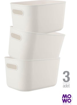 Mowo Home Alegra 4 Lt Cream 3 Pieces Cabinet Organizer Basket, Decorative Storage Box, Bathroom and Kitchen Organizer  - Image 3