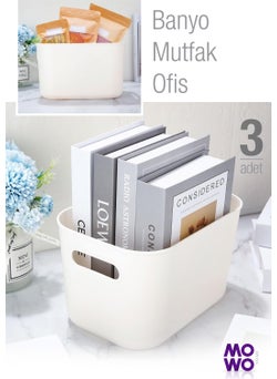 Mowo Home Alegra 4 Lt Cream 3 Pieces Cabinet Organizer Basket, Decorative Storage Box, Bathroom and Kitchen Organizer  - Image 2