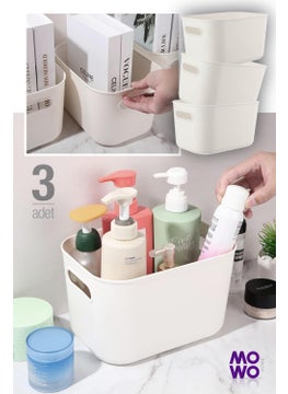 Mowo Home Alegra 4 Lt Cream 3 Pieces Cabinet Organizer Basket, Decorative Storage Box, Bathroom and Kitchen Organizer  - Image 1